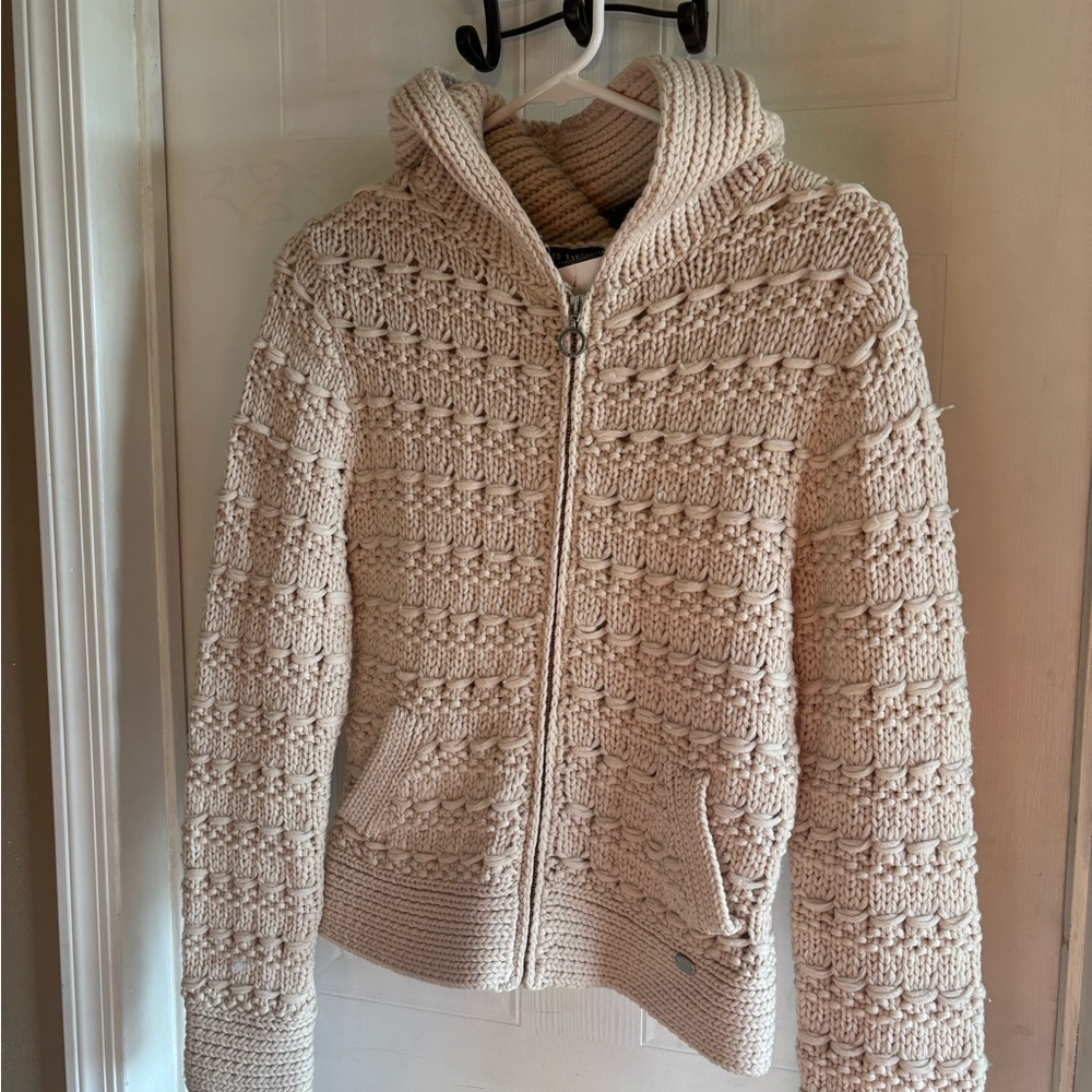 Ted Baker London Cream Hooded Cardigan with Intricate Knit